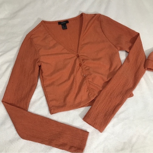 FOREVER 21 Orange 2 piece Crop Top Button up Shrug and Bralette Small - Picture 3 of 8